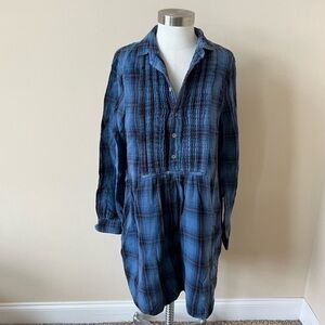 CP Shades garment dyed plaid cotton flannel shirt dress 7897